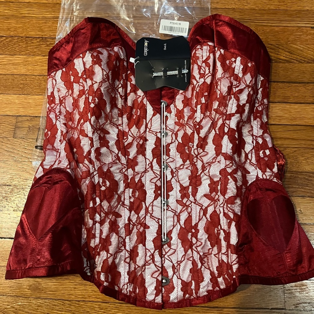 Heart valentines CORSET Steel Waist training boned RARE Queen of hearts read XL